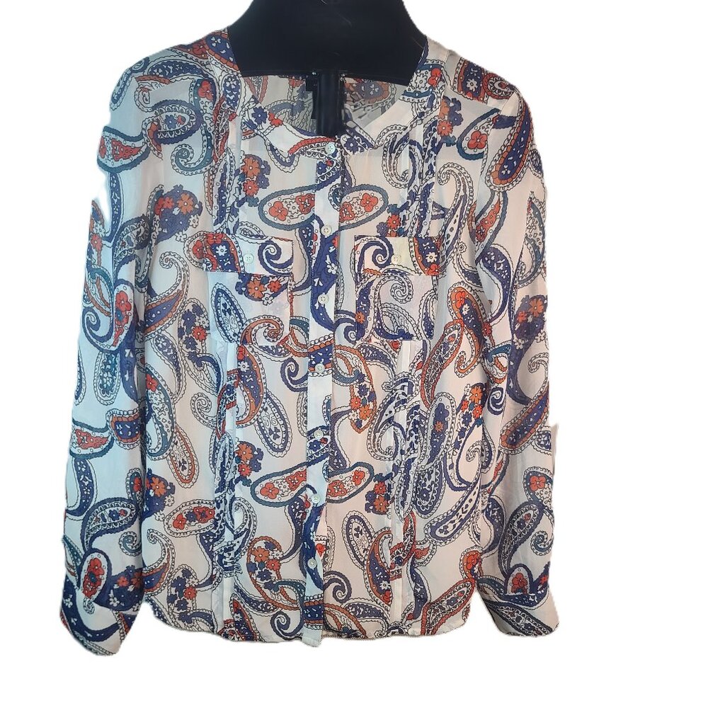 ANN TAYLOR FACTORY Sheer Long Sleeve Blouse Women's Size Small